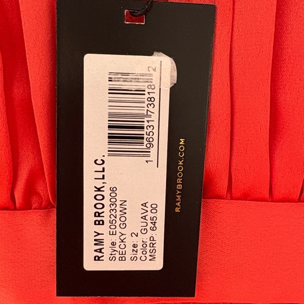 Ramy Brook Plunge Neck Satin Maxi Gown Ruched Sleeveless Coral Red Size 2 NWT - Picture 8 of 10